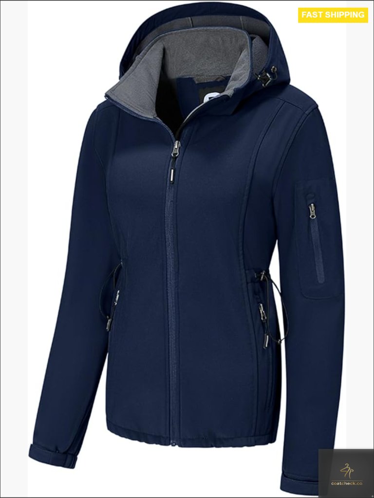Waterproof Softshell Jacket Lightweight Fleece Lined Windbreaker With Removable